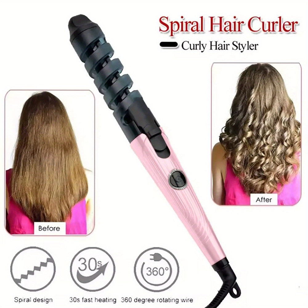 Automatic Spiral Curling Iron Ceramic Anti-Tangle – Professional Auto Curler One-Button Easy Operate Hair Styling Tool with Comb & 2 Clips for All Hair Types – Blue, Pink