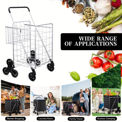 Eight-Wheel Stair-Climbing Utility Cart with Dual Baskets in Exact Black and Silvery Options