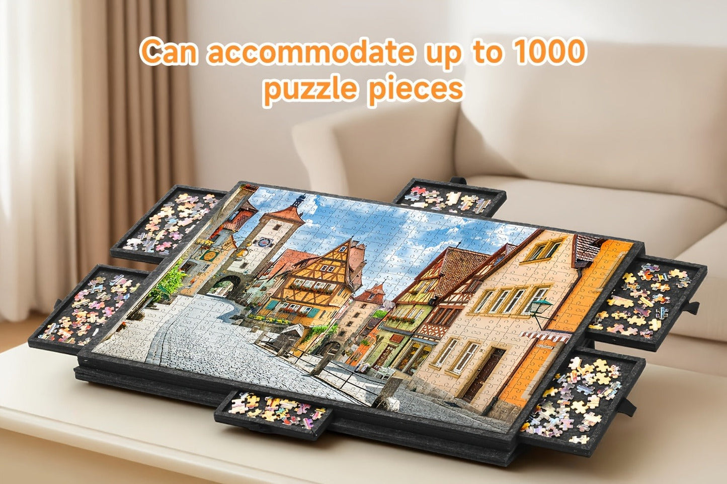 Jigsaw Puzzle Board with Felt Mat & 6 Sorting Drawers - Foldable Roll-Up Puzzle Saver Fits Up to 1000 Pieces | Portable Puzzle Storage Organizer for Adults Kids Family Game Night