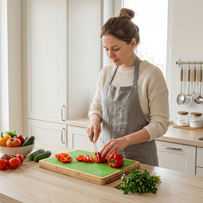 Bamboo Cutting Board Set with Six Color-Coded Flexible Prep Mats and One-Piece or Seven-Piece Options