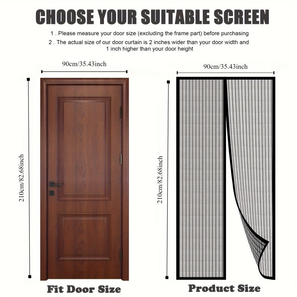 Magnetic Mesh Screen Door with Self-Sealing Center Closure and 90 x 210 cm Pictured Size, One-Piece Set
