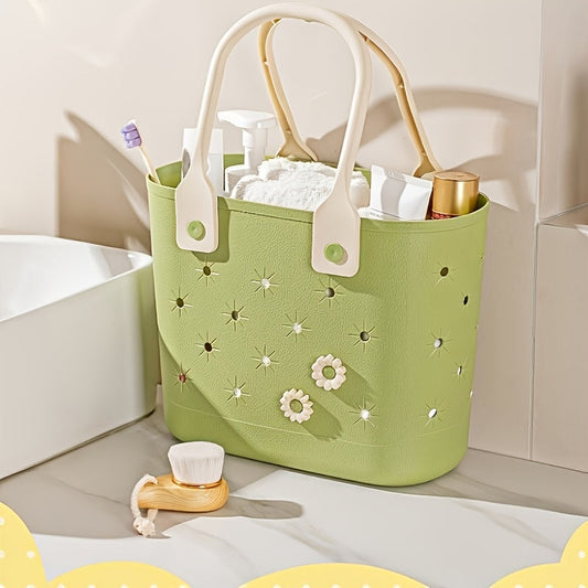 Rubber Tote Bag 2pcs Floral Pattern Beach Bag with Soft Handles Multipurpose Reusable Storage Bag for Bath Shopping Camping Home Travel Organizer
