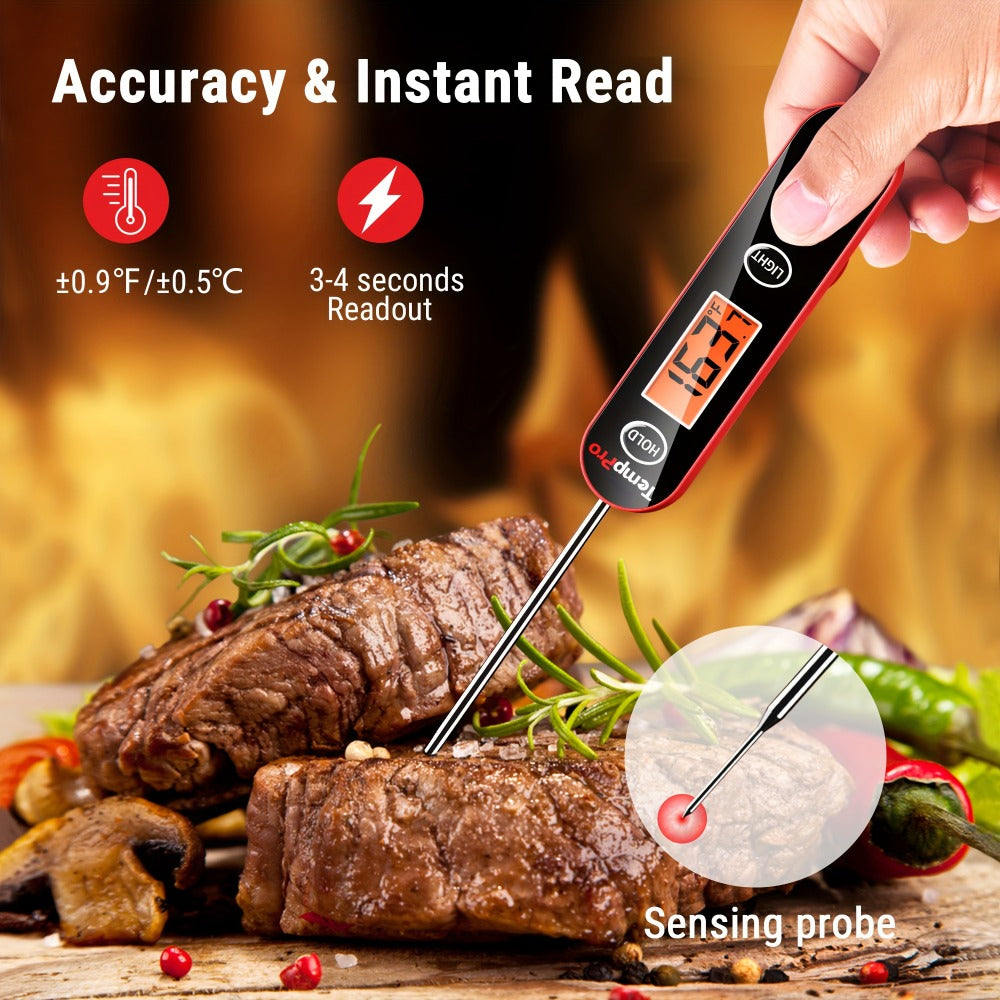 Instant Read Meat Thermometer – TempPro IC6030 Fast 3-Second Digital Kitchen BBQ Thermometer with 4.72" Foldable Probe & Backlit Display