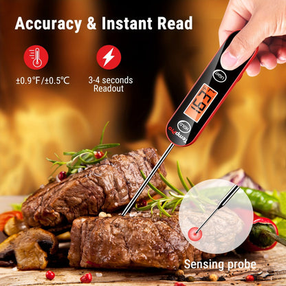 Instant Read Meat Thermometer – TempPro IC6030 Fast 3-Second Digital Kitchen BBQ Thermometer with 4.72" Foldable Probe & Backlit Display
