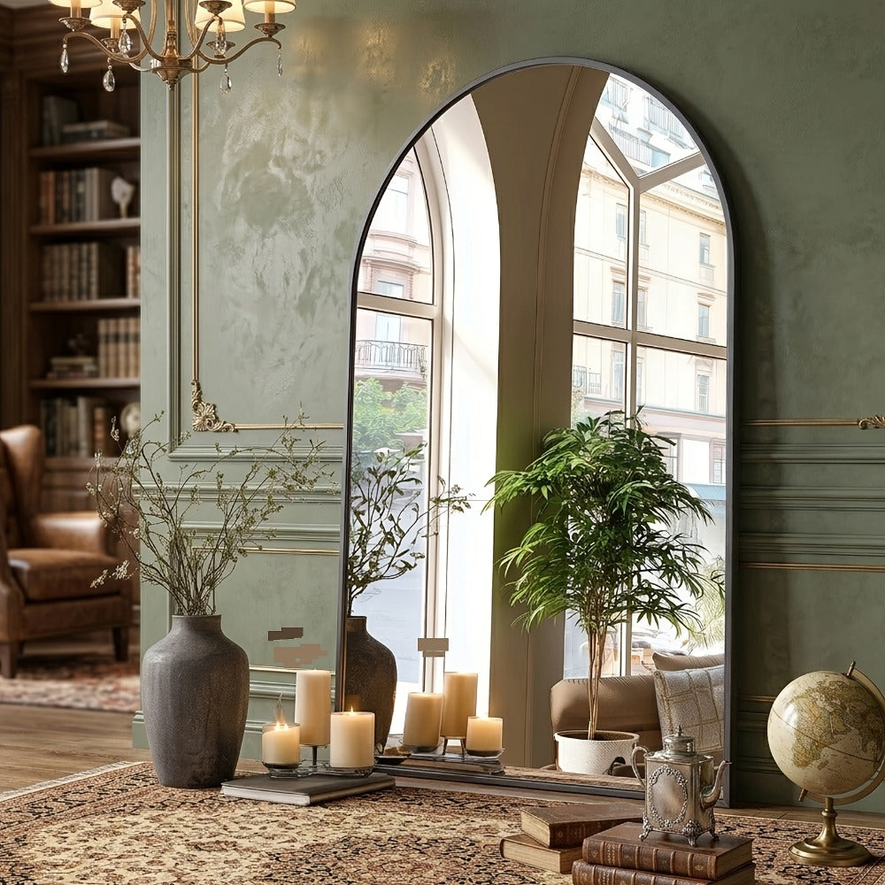 Arched Bathroom Mirror Metal Frame Wall Mounted Vanity Mirror Golden Black