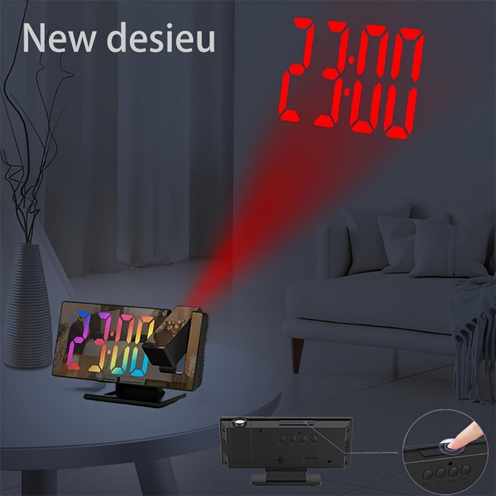 Digital Alarm Clock with LED Mirror Screen Projection Clock for Ceiling Wall Temperature Date Display Bedroom Desk Clock Large Display Home Office Bedside Clock Black
