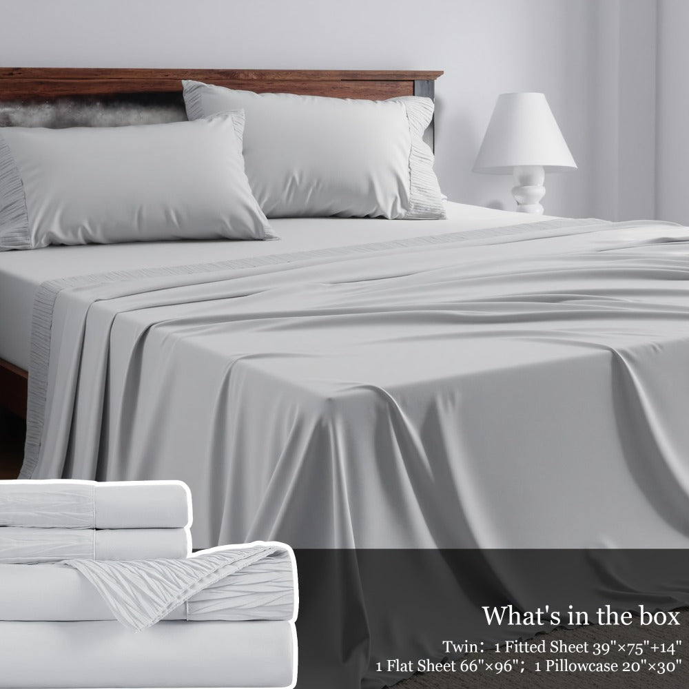 Sheet Set, Four-Piece Solid-Color Bedding with Deep-Pocket Fitted Sheet, Flat Sheet and Two Pillowcases