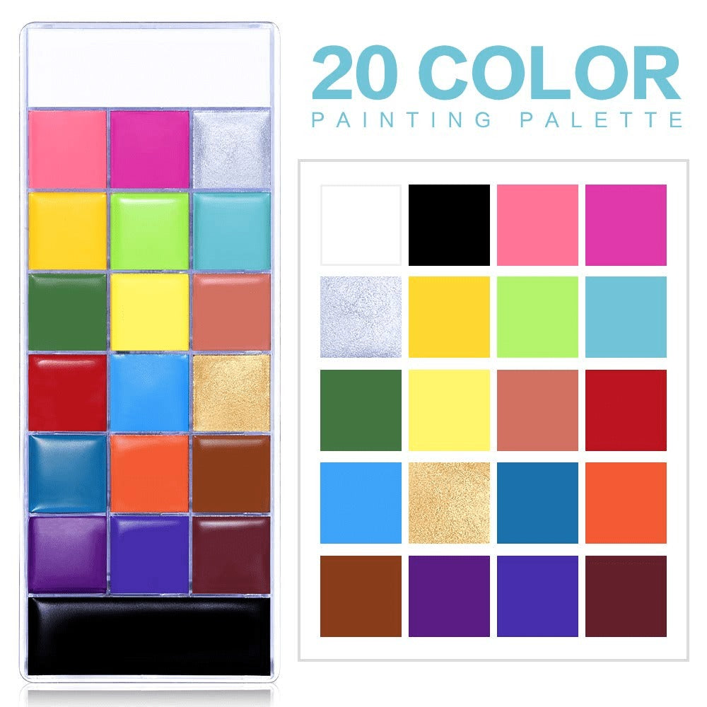 Oil-Based Face Body Paint Palette 20 Colors 168g - Halloween SFX Makeup Kit Black White Flash Tattoo Cosplay