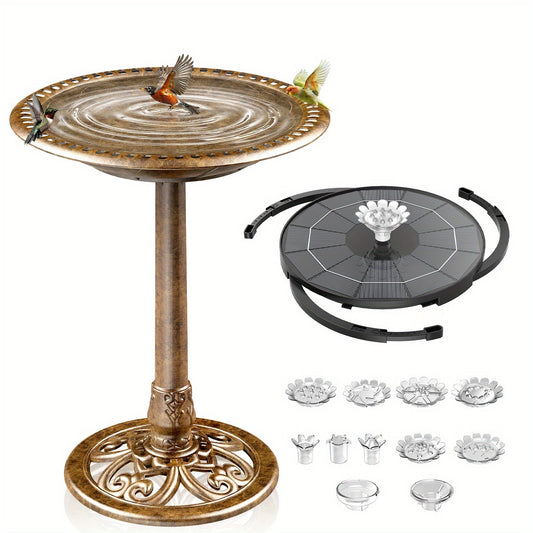 Pedestal Bird Bath Solar Fountain 3.5W Antique Brass Bronze