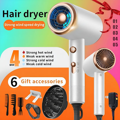 Ionic Hair Dryer 1600W with Diffuser Concentrator Nozzle 2 Speed 3 Heat Settings Cool Shot ALCI Safety Plug Brushed Motor Anti-Frizz Portable Blow Dryer for Straight Curly Wavy Hair Home Travel Salon