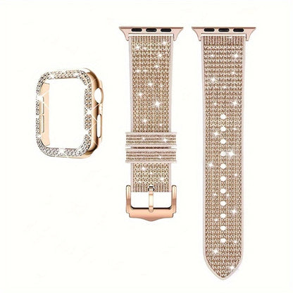 Rhinestone Mesh Watch Band and Matching Case Set for Apple Watch in 19 Color-and-Size Options