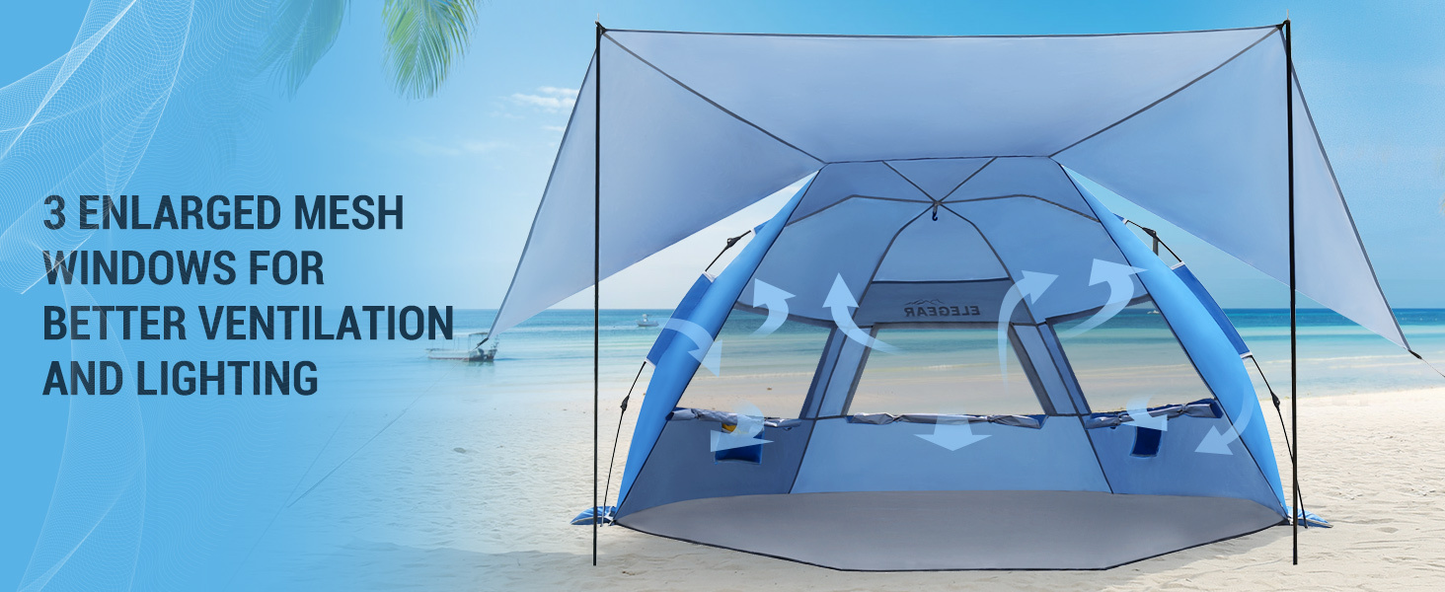 Convertible Beach Canopy Tent with Removable Roof, Four Setup Modes and Blue Checkout Color