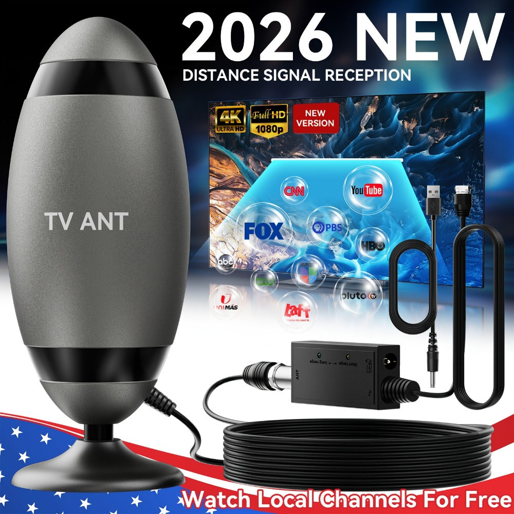 TV Antenna with Metal Oval Receiver, USB-Powered Inline Module, Coaxial Cable and Wall-Mount Hardware