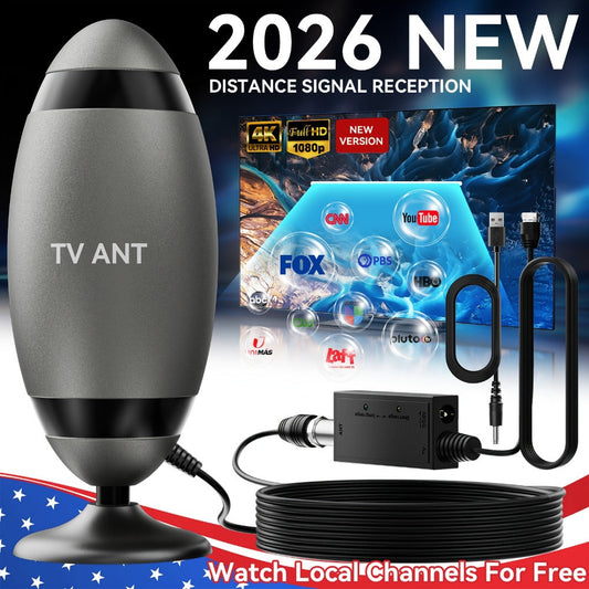 TV Antenna with Metal Oval Receiver, USB-Powered Inline Module, Coaxial Cable and Wall-Mount Hardware