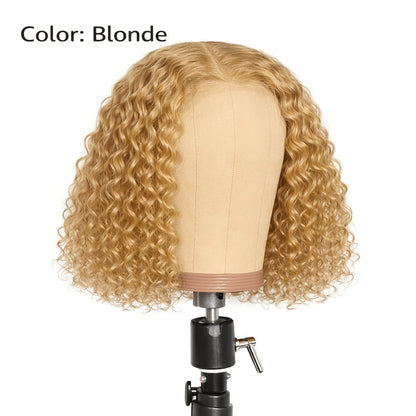 Synthetic Wig 14-Inch Deep-Wave Curly Bob with Glueless Rose Net Cap in Four Colors for Daily Style
