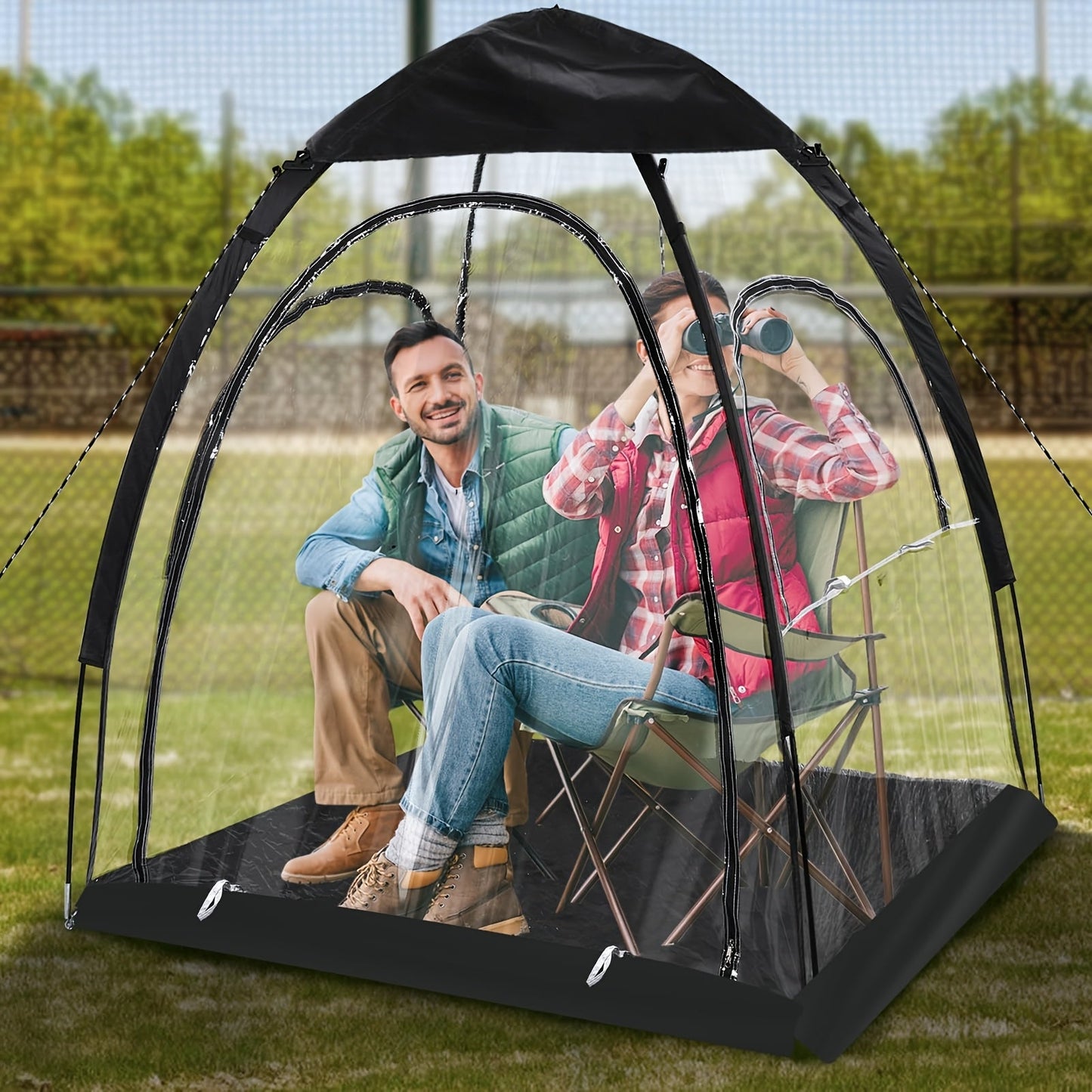 Camping Tent Transparent Oxford Rain Shelter with Ventilation Panels, Zipper Entry and Two Colors