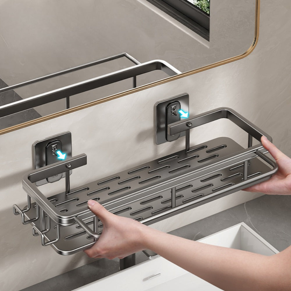 Two-Pack Wall-Mounted Stainless Steel Shower Caddy Set in Black or Silver Checkout Colors for Baths
