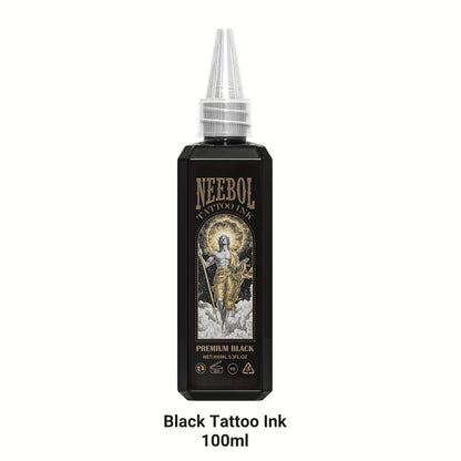 Black Tattoo Ink 3.38oz 100ml - Neebol Premium Super Dark Formula for Outlining Shading Blending, Long-Lasting Fade-Resistant Body Art Ink for Professional Tattoo Artists & Beginners