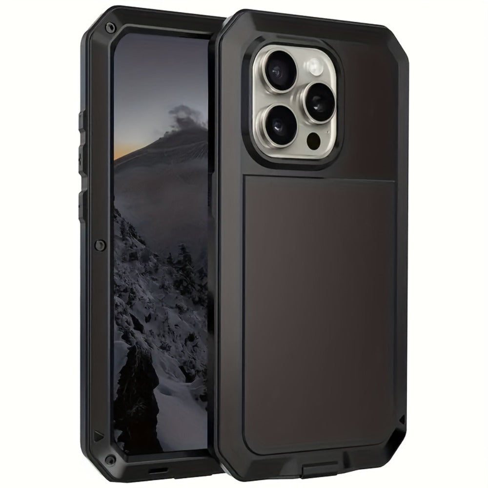 Metal-Frame Full-Body iPhone Case with Built-In Glass Screen Cover for Selected iPhone 11 through 16 Models