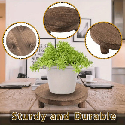 Round Wooden Display Risers, 3-Piece Rustic Pedestal Stand Set in 5, 6 and 7.7-Inch Sizes for Plants and Home Decor