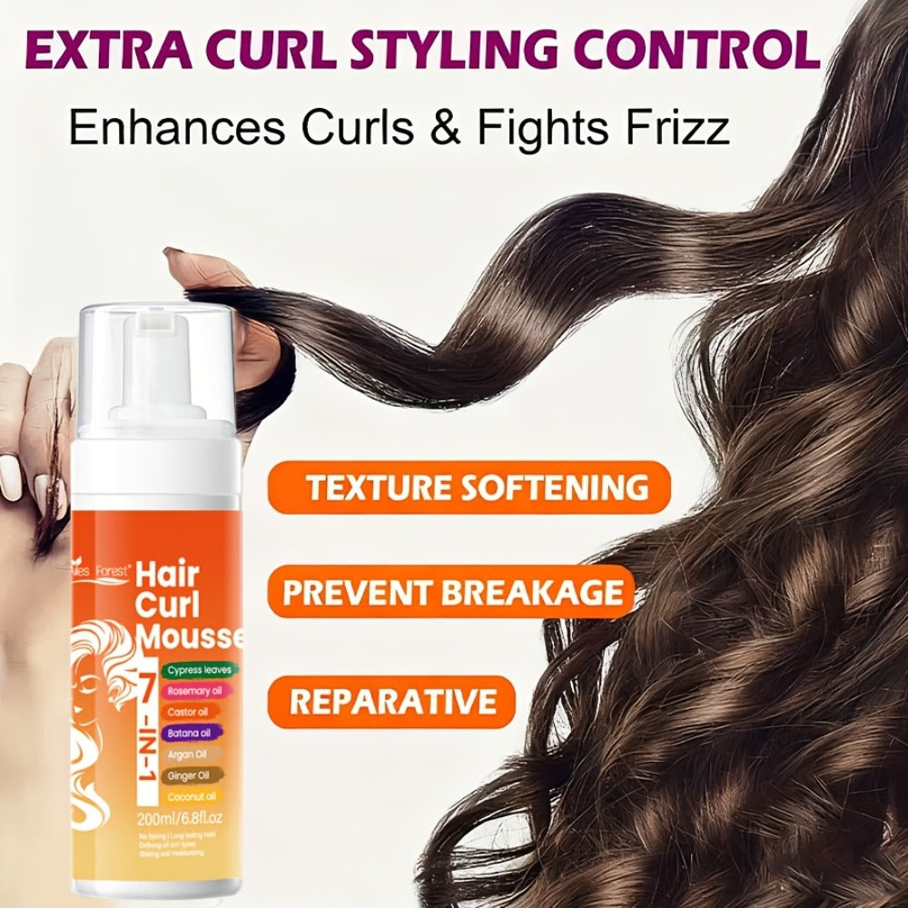 Curl Defining Hair Foam Mousse 200ml Moisturizing Smoothing Styling for Natural Fluffy Elastic Curls | Frizz Control for Wavy Coily Hair | Men & Women 6.76oz