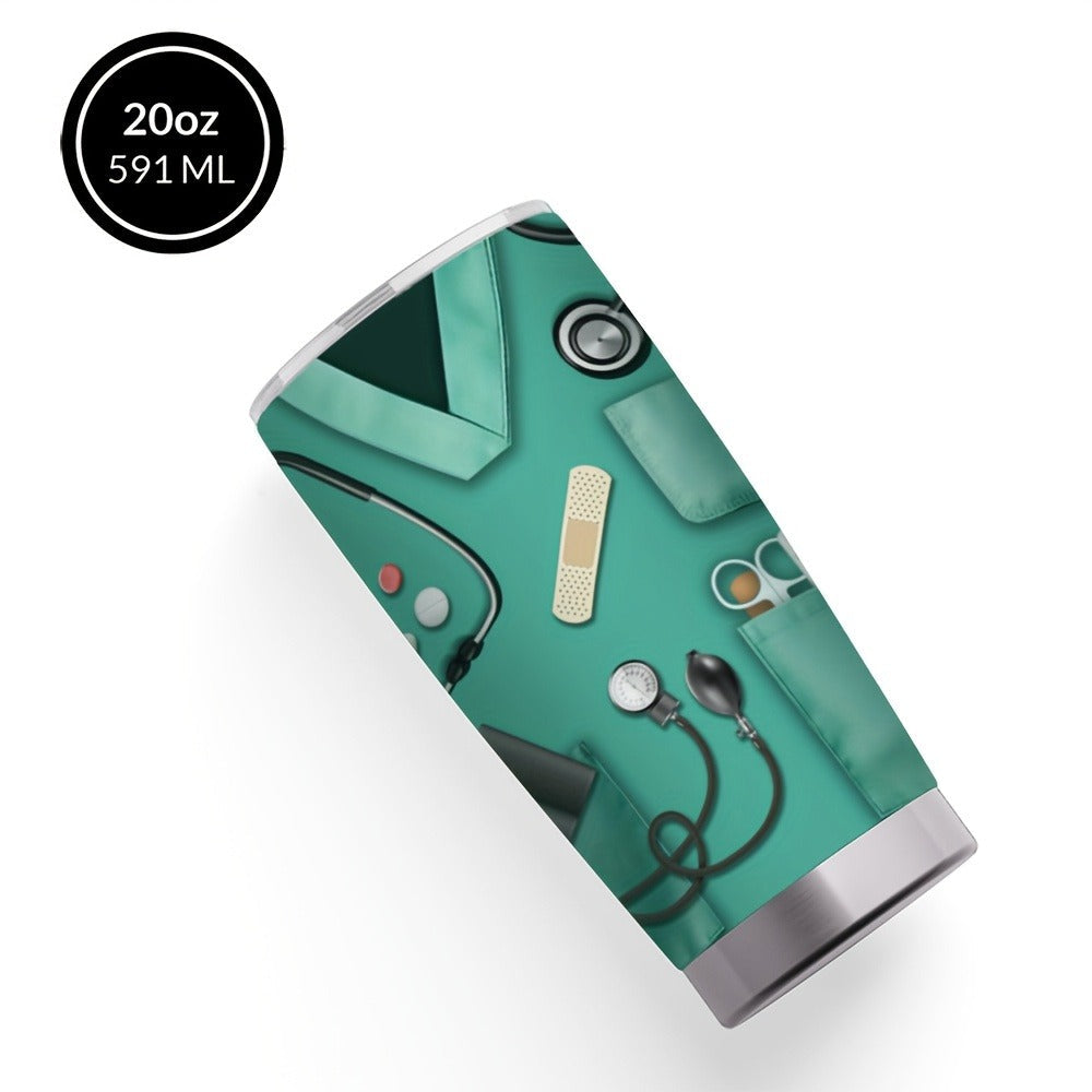 20oz Nurse Medical-Kit Graphic Tumbler with Clear Lid, Metal Straw and Rose Red, Green or Purple Colors