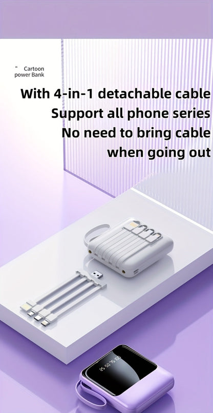 Power Bank 10000mAh with Built-In Cable Set, 5W/15W/22.5W Variants, Display and Lanyard for Travel