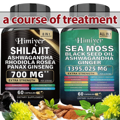 Sea Moss & Shilajit Bundle 6 Bottles – Sea Moss 350mg, Shilajit 300mg & Ashwagandha 200mg | 3-Month Herbal Supplement Kit for Energy, Vitality & Immune Support | All-in-One Wellness Value Pack