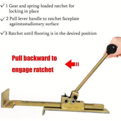 Hardwood Flooring Jack and Positioning Tool for Tongue-and-Groove, Laminate and Engineered Wood Installation