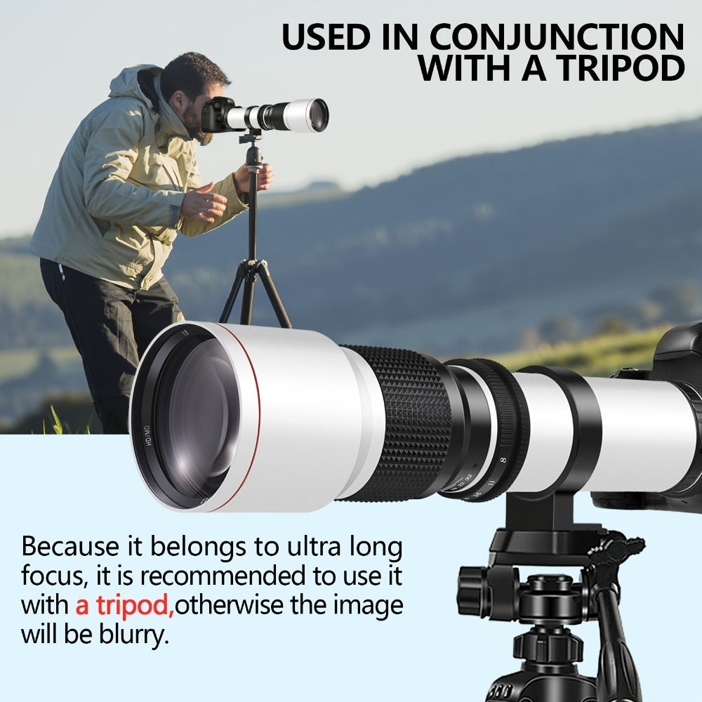 500mm F/8 Manual-Focus Telephoto Lens with T-Mount Adapters in Four Canon EF or Nikon F Options