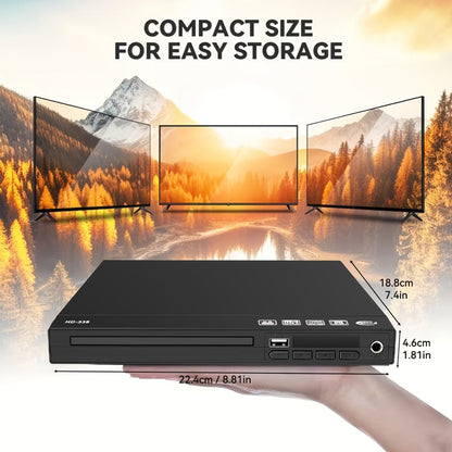 Dual Output HDMI DVD Player for Home TV 1080P – Region Free Mini DVD Player with USB Port, HDMI & RCA Output, Plays DVD VCD CD MP3 JPEG, Remote Control + HDMI & RCA Cables Included, Black