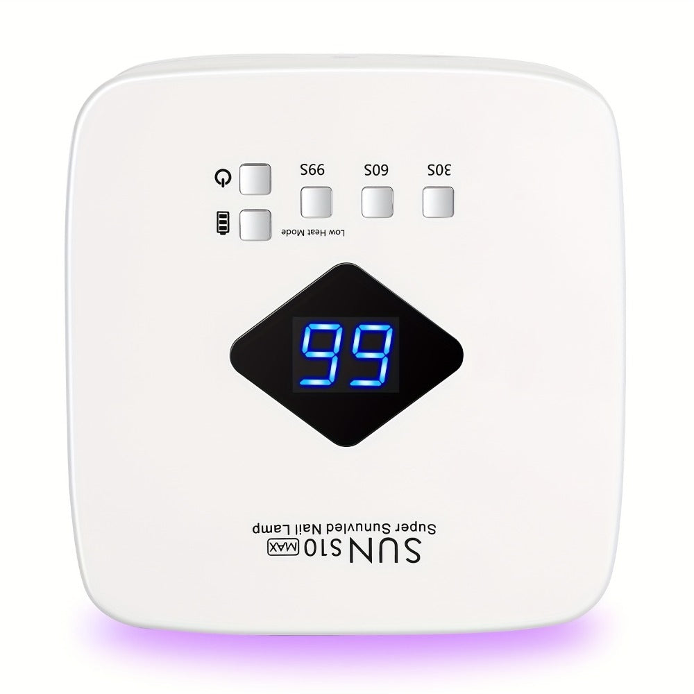Wireless 30-Bead UV LED Nail Lamp in White with Three Timer Settings and SUN-S10MAX Model Label