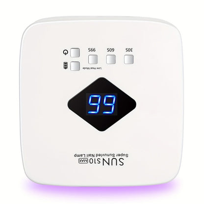 Wireless 30-Bead UV LED Nail Lamp in White with Three Timer Settings and SUN-S10MAX Model Label
