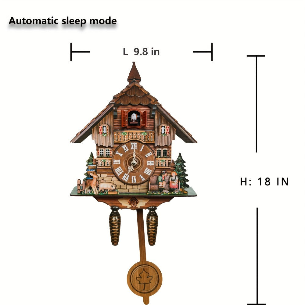 Cuckoo-Style Decorative Wall Clock with Pendulum and CL010 or CL303 Brown Wood-Look Model Options