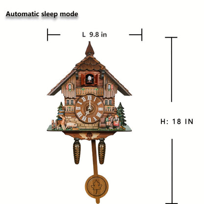 Cuckoo-Style Decorative Wall Clock with Pendulum and CL010 or CL303 Brown Wood-Look Model Options