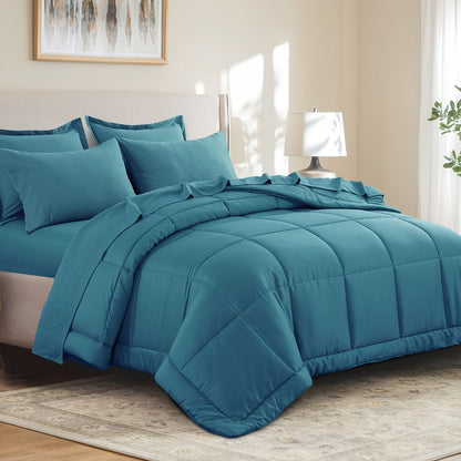 7 Piece Comforter Set Luxury Soft Fluffy Bedding All Season Bed in a Bag with Comforter Fitted Sheet Flat Sheet Pillowcases Hypoallergenic Breathable Easy Care Queen King Twin XL Full