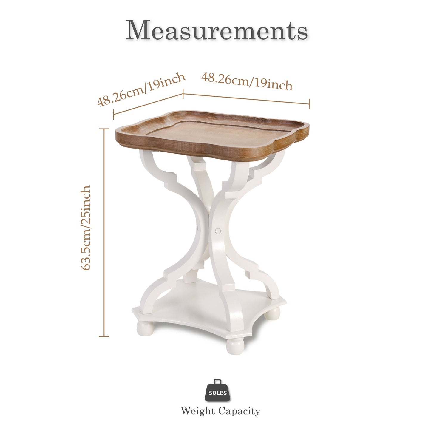 Side Table Rustic Raised-Tray Accent Design with Distressed Wood-Like Finish in Square or Round Shape