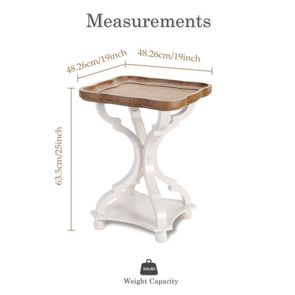 Side Table Rustic Raised-Tray Accent Design with Distressed Wood-Like Finish in Square or Round Shape