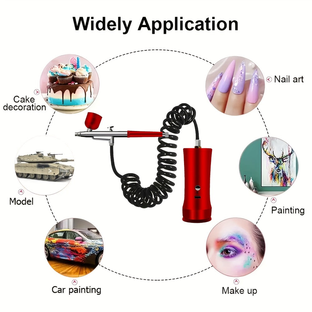 Rechargeable Cordless Airbrush Kit with Green, Pink, Red or Black Three-Gear Pump and Three Cup Options