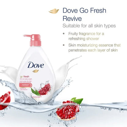 Two-Pack Dove Go Fresh Revive Body Wash with 550ml Pump Bottles and Matching Label Selection
