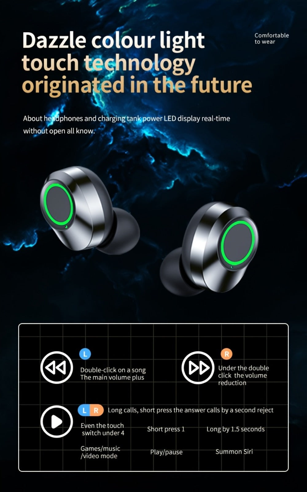 Wireless Earbuds Bluetooth 5.4 800mAh High-Capacity Battery Mirror Design Noise Isolation for Sports Running Fitness Gym Compatible with All Smartphones Modern Stylish