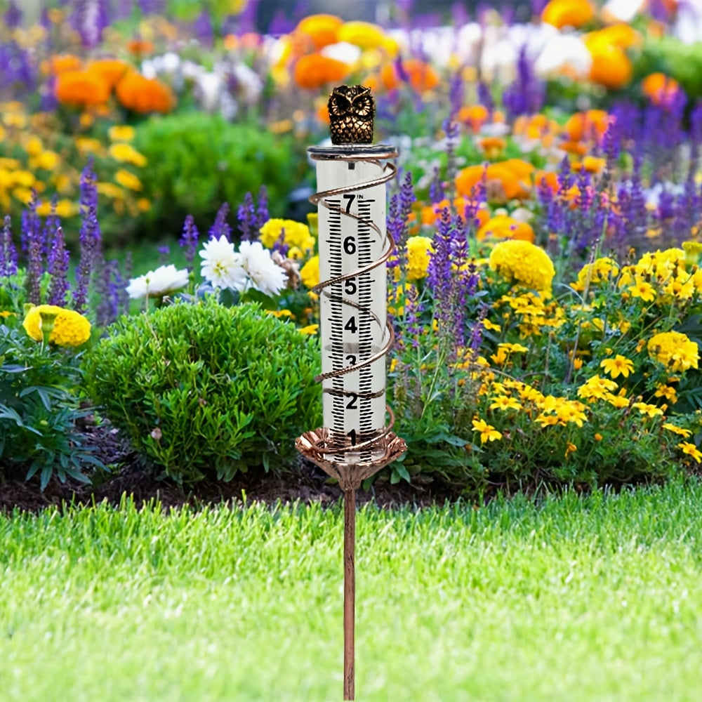 Rain Gauge | Owl Garden Art Metal Frame Outdoor Yard with Cleaning Brush