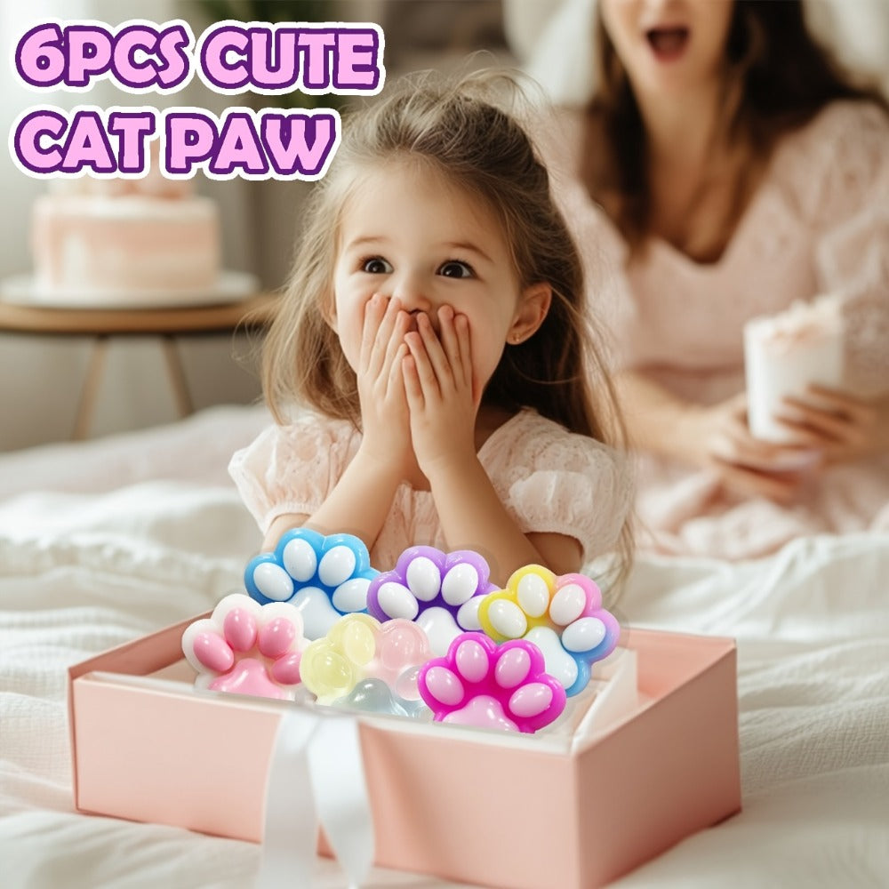 Six-Piece Cat Paw Squishy Toy Set, Approximately 2.95 Inches Each with Soft Sticky Handheld Texture
