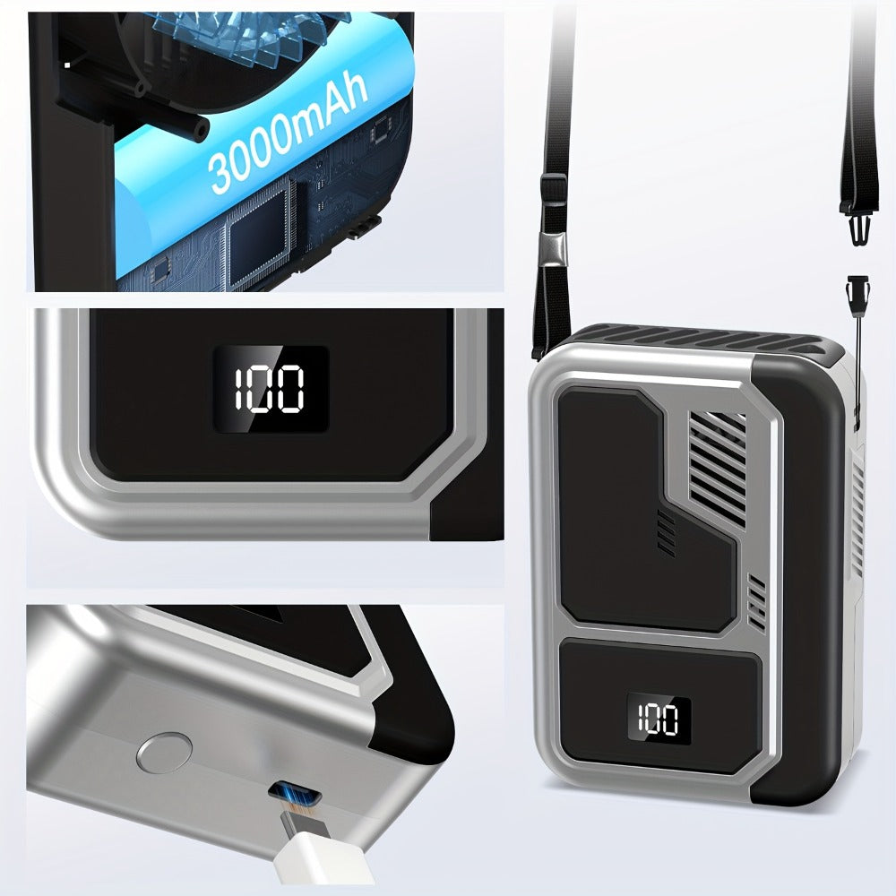 Portable Fan 3000mAh Three-Speed Desk, Neck and Waist Model with USB Charging and Three Color Options