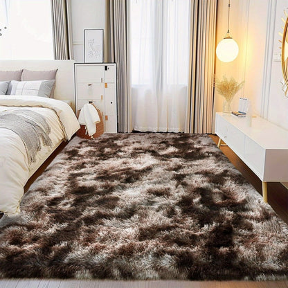 Area Rug, 6x9 Foot Tie-Dye Coffee Plush Shag Style with Machine-Wash Care and Source-Listed Backing