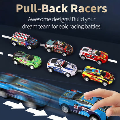 64 Pcs Pull Back Toy Car Set with City Map, Traffic Signs & Storage Box – 56 Mini Die-Cast Vehicles for Kids Boys Girls Ages 3+, Party Favors Birthday Christmas Gift