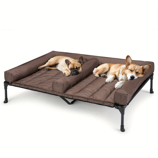 Elevated Cooling Dog Bed Double Slot – Veehoo XL/XXL Raised Pet Cot with Removable Cushion for 2 Medium Dogs | Breathable Teslin Mesh, Skid-Resistant, Washable, Indoor & Outdoor Hammock Bed