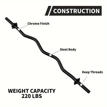 Fitness Equipment 47-Inch EZ Curl Bar with 1-Inch Plate Sleeves, Spin-Lock Collars and 220 lb Capacity