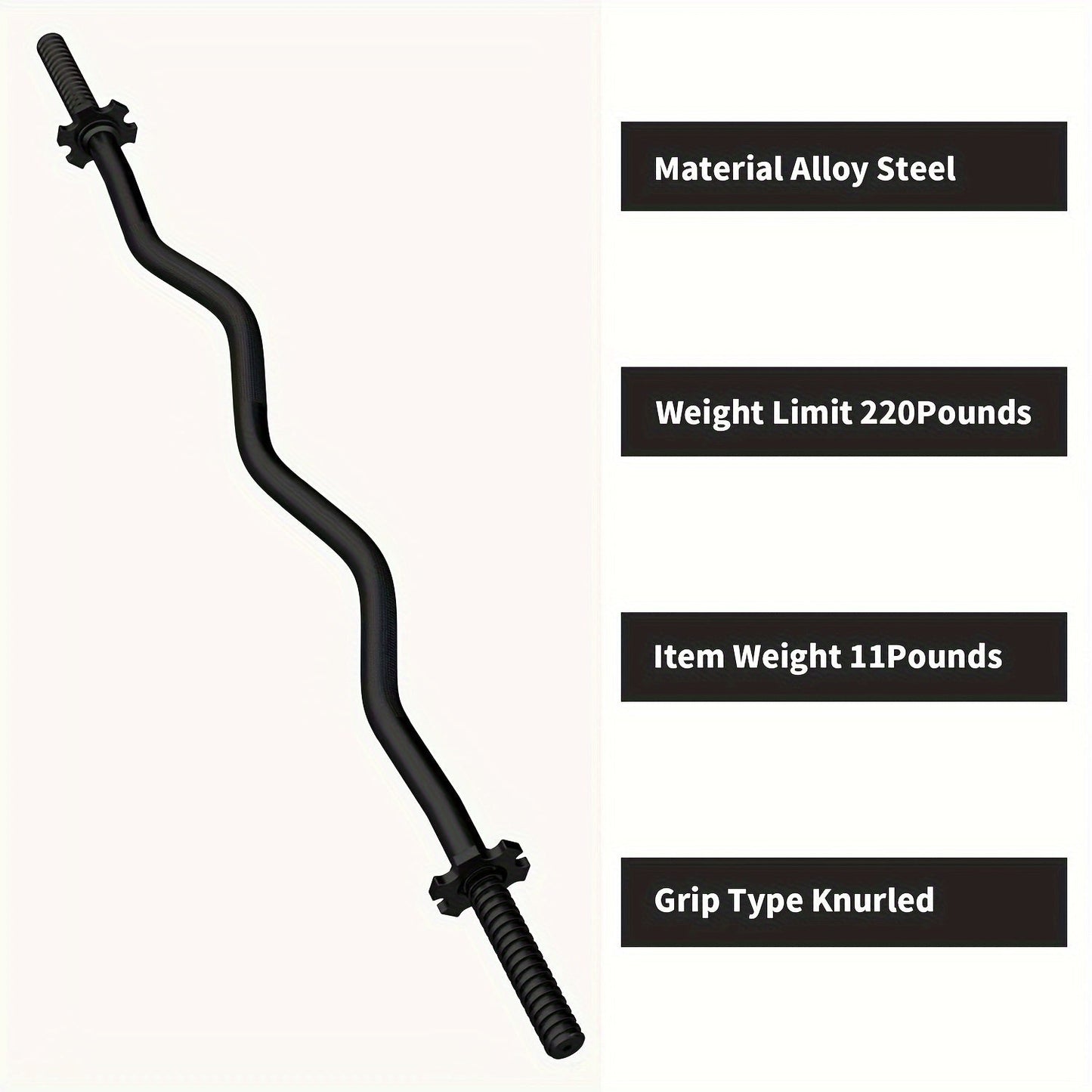 Fitness Equipment 47-Inch EZ Curl Bar with 1-Inch Plate Sleeves, Spin-Lock Collars and 220 lb Capacity