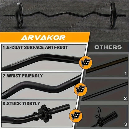 Fitness Equipment 47-Inch EZ Curl Bar with 1-Inch Plate Sleeves, Spin-Lock Collars and 220 lb Capacity